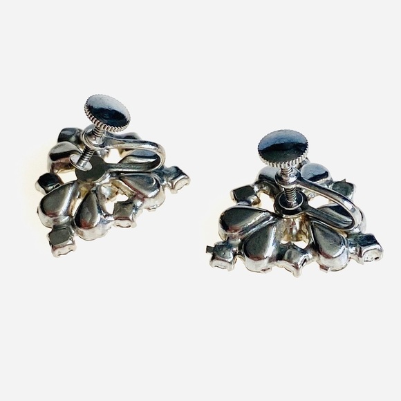 Vintage Rhinestone Crystals Earrings Screw Backs Silver Tone - Picture 4 of 5